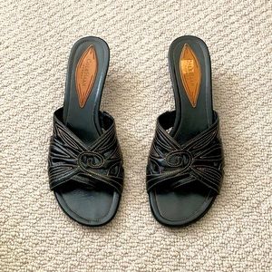 Cole Haan sandals, black leather & tan stitching